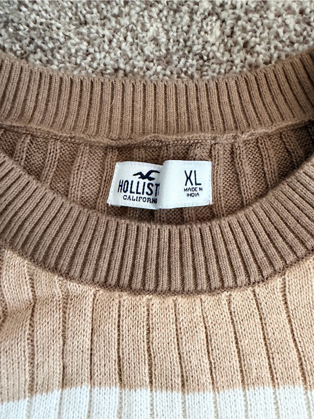 Hollister Striped Ribbed Crewneck Sweater in Cream, Tan & Brown - Picture 5 of 5